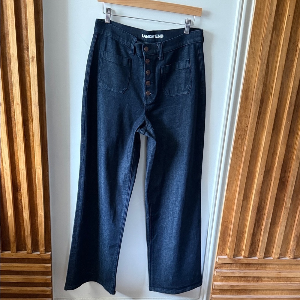 Lands' End High Rise Wide Leg Blue Indigo Jeans. Size 10 NWT